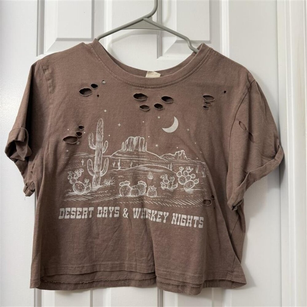 Desert Days & Whiskey Nights Brown Crop Tee